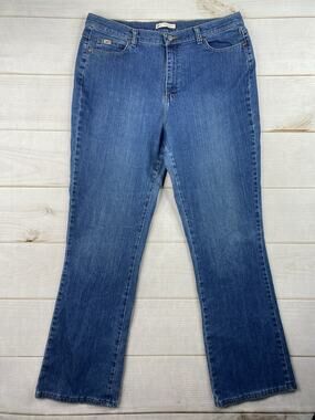 Lee Jeans Womens Size 16 Long Relaxed Bootcut High Rise Stretch Denim Distressed